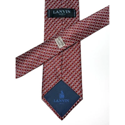 Corbata de seda geométrica Lanvin Paris uñas borgoña 100 % seda hecha en Francia Foto 1 de 4