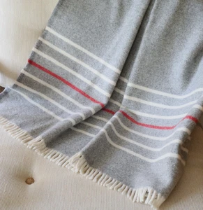 Vintage Cannon River 100% Pure Wool Throw Blanket Gray w Fringe USA 40 x 47" - Picture 1 of 14