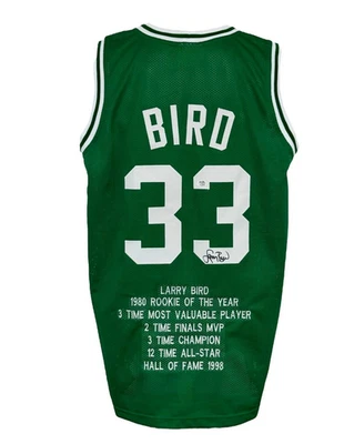 Boston Celtics Larry Bird Signed Pro Style Green Stat Jersey PSA Authenticated - Image 1 of 2