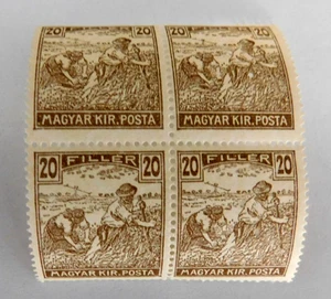 Ungarn #115 postfrisch/NH/VF 4er Block, 20f, Weizenernte, 3 Löcher normal, 1916 - Bild 1 von 2