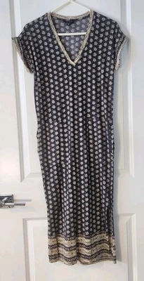 Vestido recto estampado manga corta Lucky Brand Rayón Boho talla XS/TP bolsillos abertura  Foto 1 de 4