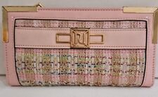 Womens River Island Pink Check Boucle Tweed Gold Hardware Large Purse Wallet.