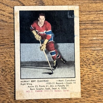 1951-52 Parkhurst # 5 Bert Olmstead RC Rookie Hall Of Famer Montreal Canadiens - Image 1 of 4