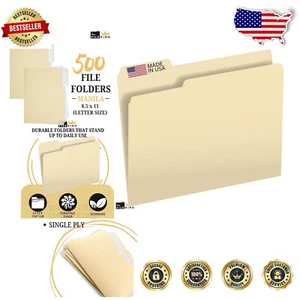 Assorted 1/3 Cut Tab Manila File Folders - 500 Bulk Pack for Easy Organization - Picture 1 of 11