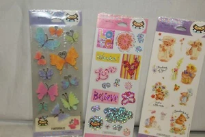 VINTAGE HALLMARK STICKERONI STICKERS BUTTERFLIES BEARS FEEL GOOD - 3 PACKS OF 2 - Picture 1 of 4
