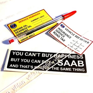 #SET268 ""SAAB FELICIDAD"" - 3 pegatinas divertidas para clásico 96, 99, 9000, 9-5, 900 - Imagen 1 de 4