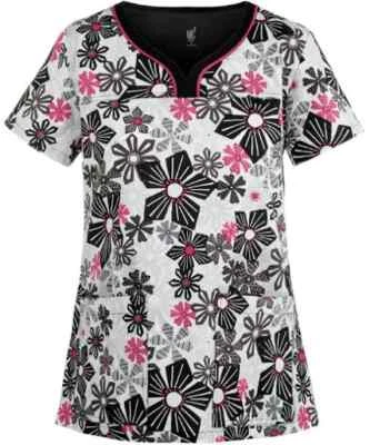 MC2 Med Couture Scrub Top Sport Neckline Sizes XS & S Floral Black Pink 8441 NWT - Image 1 of 2