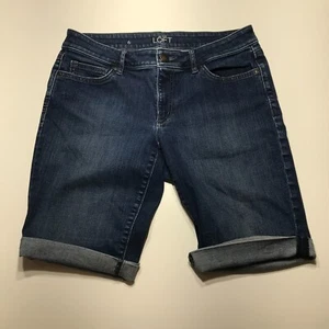 Ann Taylor Loft Jean Shorts Womens 10 Inch Bermuda Cuffed Casual Stretch Size 6 - Picture 1 of 14
