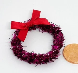 Dolls House Pink Christmas Wreath With A Bow 1:12 Scale Accessory AU tumdee - Picture 1 of 6