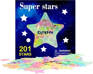 Glow in the Dark Stars Stickers for Ceiling, 201Pcs Colorful Luminous 3D Stars - Picture 1 of 8