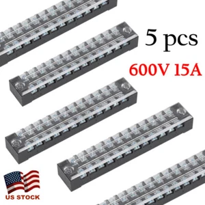5Pcs Dual Row 12 Positions Screw Terminal Electric Barrier Strip Block 15A 600V - Picture 1 of 18