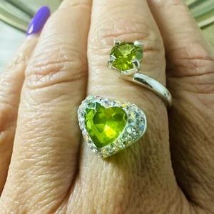 Anillo Boho Plata 925 Ajustable Verde Circón Hecho a Mano - Imagen 1 de 11