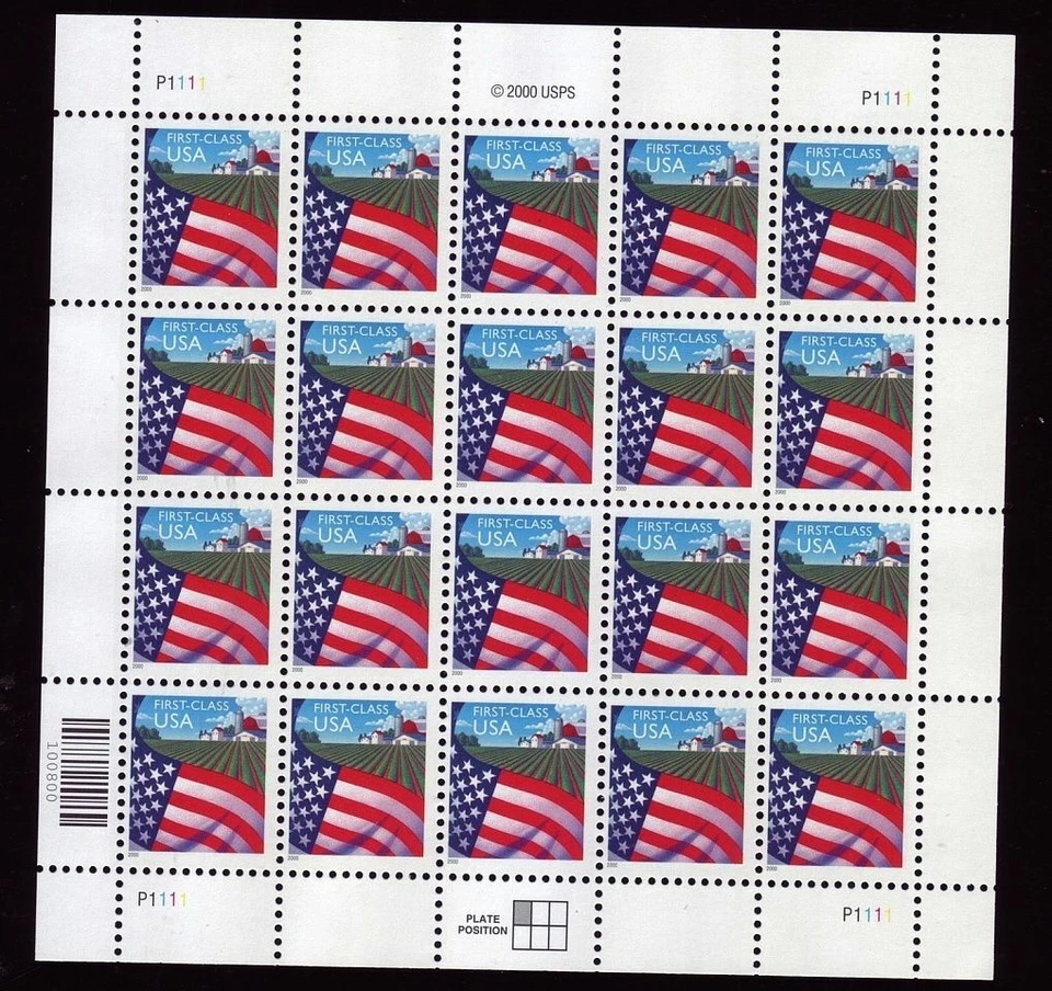2000 issue Sc 3448 Flag over Farm (34c) WAG sheet of 20 P1111 MNH CV $45 - Image 1 of 1