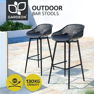 Gardeon 2PC Outdoor Bar Stools Plastic Metal Dining Chair Patio Furniture Garden - Picture 1 of 8