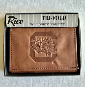 South Carolina Gamecocks Embossed Brown Leather Trifold Wallet NEW in Box - Picture 1 of 5