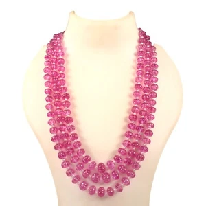 Synthetic Pink Sapphire 3 Layer Necklace With Synthetic Pearls For Women - Picture 1 of 4