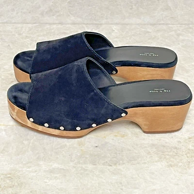 Rag & Bone Mara Clogs 39 / 8.5-9 Black Suede Studs Wooden Open Toe Block Heel - Image 1 of 4