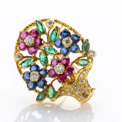 Broche oro 18k con zafiro, rubí, esmeralda y diamante Foto 1 de 4