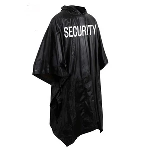 Security bouncer black raincoat poncho rain jacket security silk screen - Picture 1 of 3