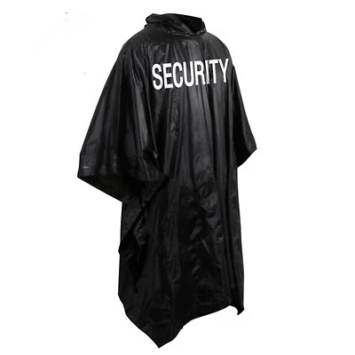 Security bouncer black raincoat poncho rain jacket security silk screen  - Image 1 of 3