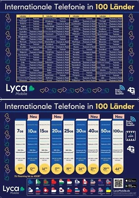 LYCAMOBILE Lyca-Mobile Prepaid Nur Simkarte Internationale Telefonieren 100Länder ✔Günstige