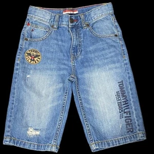 Tommy Hilfiger distressed denim jean shorts logo patch boys size 7 - Picture 1 of 7