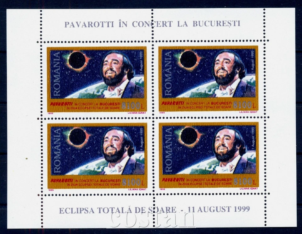 1999 Pavarotti,Luciano Pavarotti,Opera,Concert,Sun Eclipse,Romania,M.5425/KB,MNH - Image 1 of 1