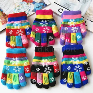 12 Pair Kids Baby Boy Girl Colorful Snowflake Printed Gloves Winter Full Finger - Picture 1 of 9