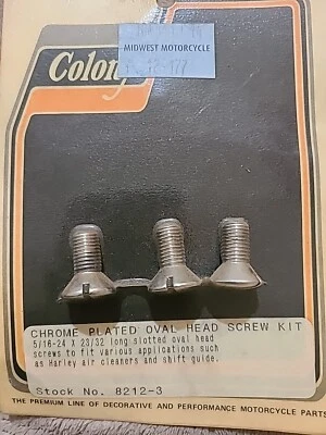 Kit de tornillos de cabeza ovalada Colony #8212-3 5/16-24 para Harley-Davidsons cromado Foto 1 de 2