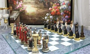 Ebros Pharaoh Egyptian VS Caesar Roman Empire Resin Chess Pieces W/ Glass Board - Picture 1 of 9
