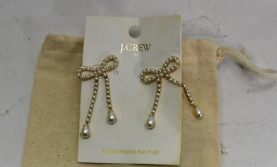 J. Pendiente colgante con arco de perlas Crew enchapado de latón BW093 par colgante de arco pequeño Foto 1 de 4