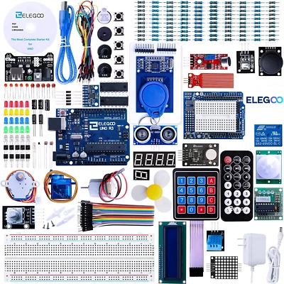 ARDUINO UNO R3 KIT AVVIAMENTO COMPLETO ELEGOO CON 63 ARTICOLI E TUTORIAL IDE - Immagine 1 di 3