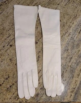 New Vintage Size S 6.5 Soft Leather Silk Lined 15" Long Formal Gloves Italy - Image 1 of 4