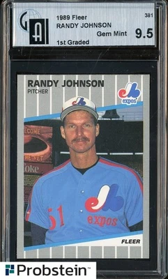 1989 Fleer #381 Randy Johnson Montreal Expos RC Rookie HOF GAI 9.5 GEM MINT - Image 1 of 2