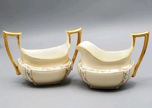 Vtg Favorite Bavaria Art Deco Sugar & Creamer Tall Gold Handles Signed EA Palter - Picture 1 of 19
