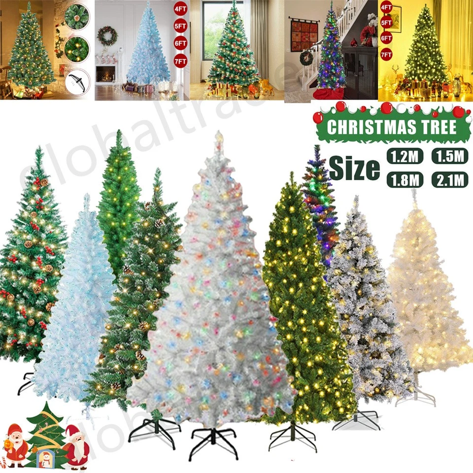 NONMOM 4/5/6/7ft Christmas Tree with Lights Artificial Xmas Tree Bushy Party Decor UK