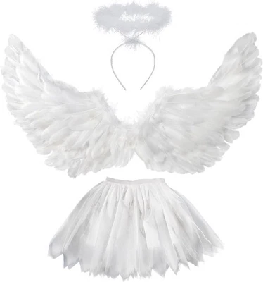 Sunshine smile Engelsflügel Weiß,Engel Kostüm Damen mit Heiligenschein,Engel