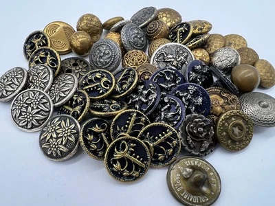 52 Antique & Vintage Victorian small brass buttons lot ~ florals ~ tints ~D3 - Image 1 of 3