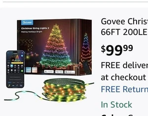 Govee Christmas Lights 2, RGBWIC 66FT 200LEDs Holiday String Lights Smart LED - Picture 1 of 11
