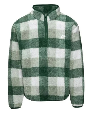 Size Small - Men’s Nike Sherpa 1/2 Zip Pullover Jacket Green Plaid FZ0896-323 - Image 1 of 4