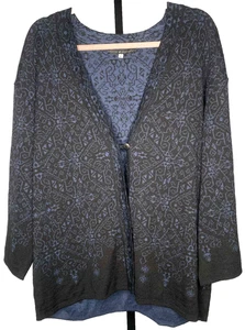 Peruvian Connection Paisley Alpaca, wool, silk Cardigan Size Large Blue Black - Picture 1 of 9