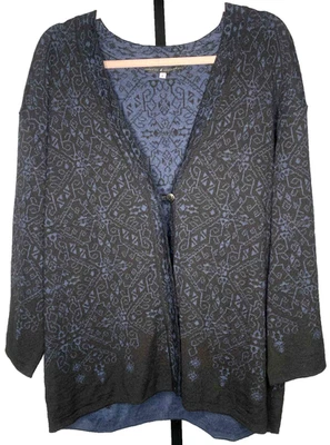 Peruvian Connection Paisley Alpaca, wool, silk Cardigan Size Large Blue Black - Image 1 of 4