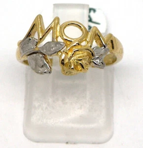 14k Two-Tone Gold 'Mom' Ring with Rose Accent - Picture 1 of 6