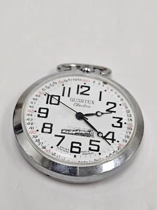 Vintage Rare Railroad Train Quartex Electra Wind-Up Pocket Watch Working Swiss - Picture 1 of 8