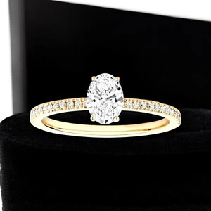Wedding Ring Oval Cut 1.20 Carat IGI GIA Lab Created Diamond 18k Yellow Gold - Picture 1 of 11