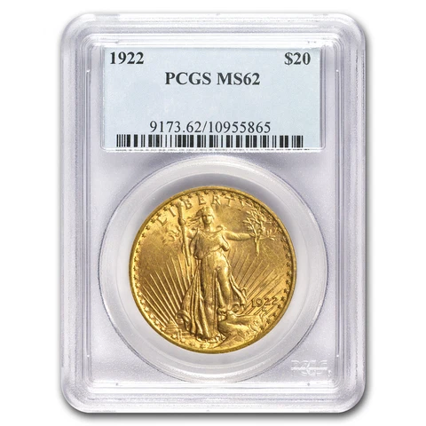 1922 $20 Saint-Gaudens Gold Double Eagle MS-62 PCGS - SKU #1578 Cover