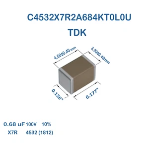 10X C4532X7R2A684K TDK Ceramic Capacitor SMD 0.68uF 680nF 100V X7R 4532 1812 10% - Picture 1 of 1