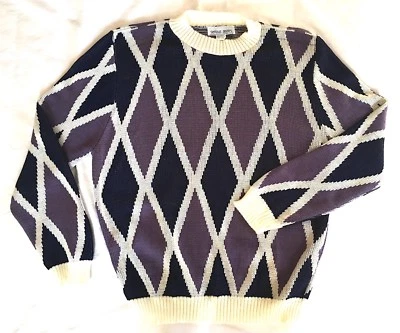 Suéter Para Hombre Vintage Deadstock Años 70 Serious Affairs, Púrpura Argyle, Talla: Med Foto 1 de 4