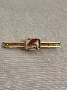 Anson Fly Fishing Tie Clip Clasp Bar Red Gold Metal Lucite Vintage - Picture 1 of 7