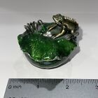 Frog Enamel Jewelry Trinket Box Bejeweled Crystals Decor Ornament Green